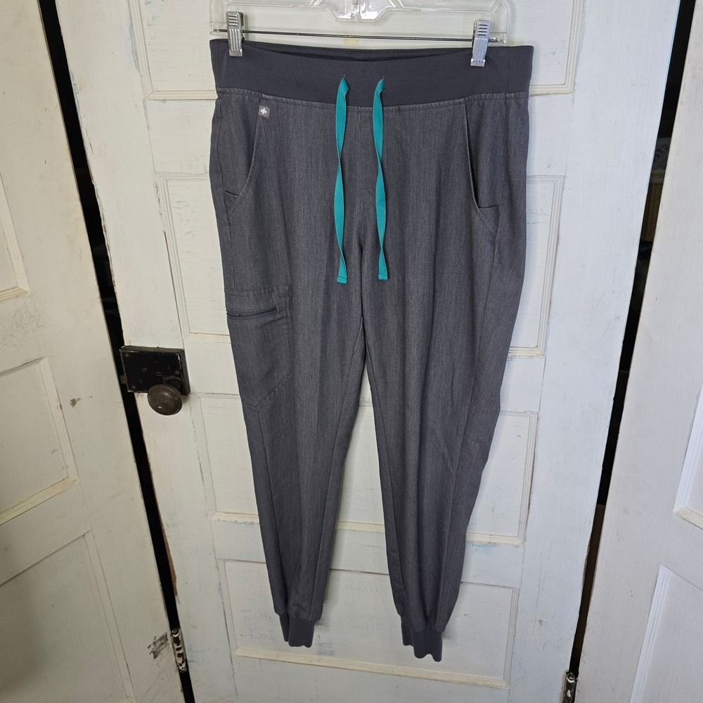 FIGS Jogger Scrub Pants Charcoal Grey Teal‎ Drawstring Women S
